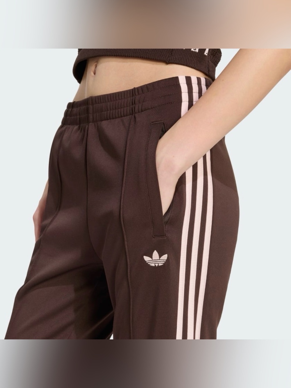 Adidas Originals SST Classic Track Pants Brown w/Pink Stripes KD3790 - Picture 9 of 12